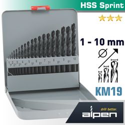 ALPEN Hss Sprint Drill Bit Set 19 Piece 1-10 X 0.5mm In Metal Case